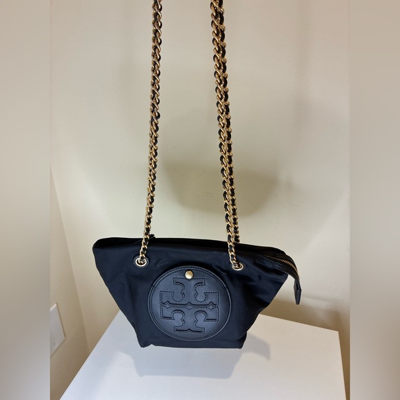 Tory Burch Small Ella Chain Crossbody Bag in black nylon. - Picture 9 of 11